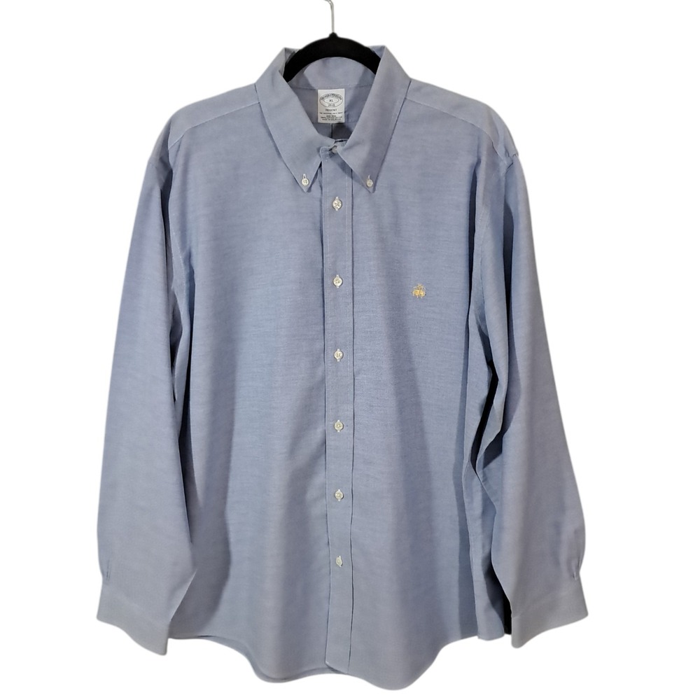 Brooks Brothers 1818 Mens‎ XL Regent Blue Long Sleeve Shirt Yellow Button Down